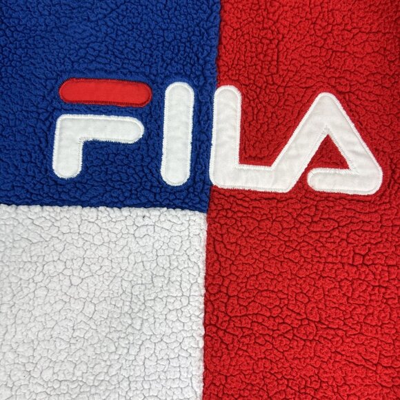 Fila Sherpa Sweater Men’s Size Small Back Red White Blue Zip Up Jacket - Picture 11 of 11